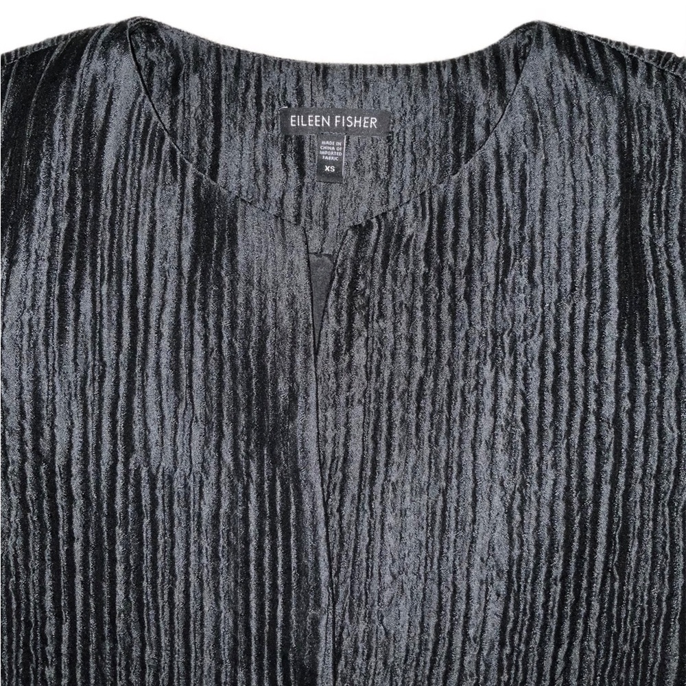 Eileen Fisher Black Silk Textured Groove Blazer Jacket XS extra small